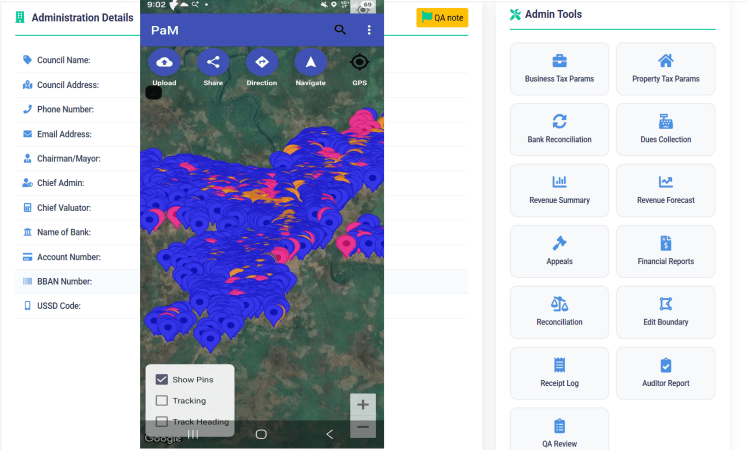Kambia District Council PaMGIS admin dashboard and mobile app